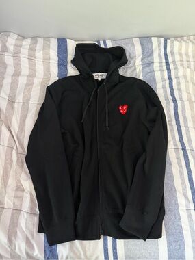 Comme des Garcons PLAY Black Zip Hoodie with Red Heart Logo